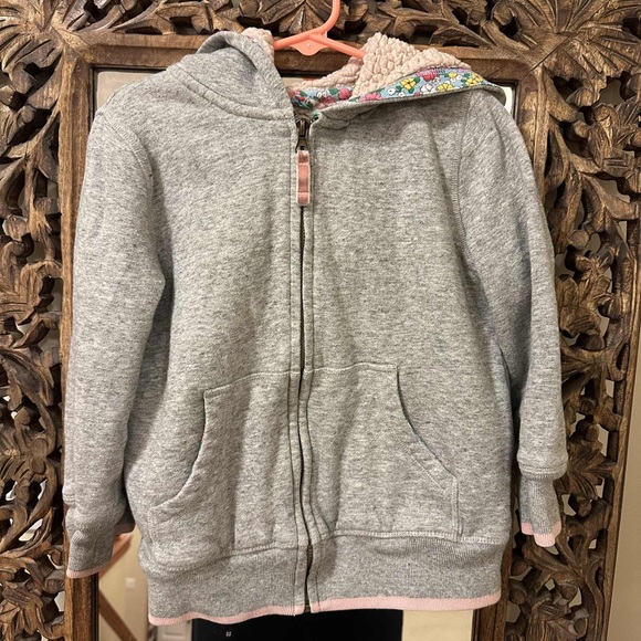 Mini Boden 6 -7 Gray Cat Sherpa Lined Hoodie Full Zip Up - Picture 1 of 6